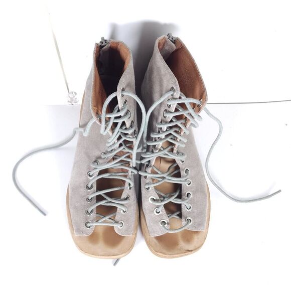 Jeffrey Campbell Women's Cors US7,5 Taupe Suede Square Toe Lace-up Ankle Booties - Picture 4 of 16